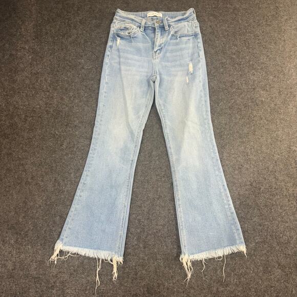 Flying Monkey Denim - Flying Monkey Jeans Women Blue Distressed High Rise Super Flare Raw Hem 24